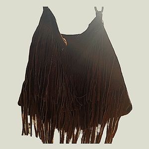 A purse woman's brown medium size purse with strips of leather